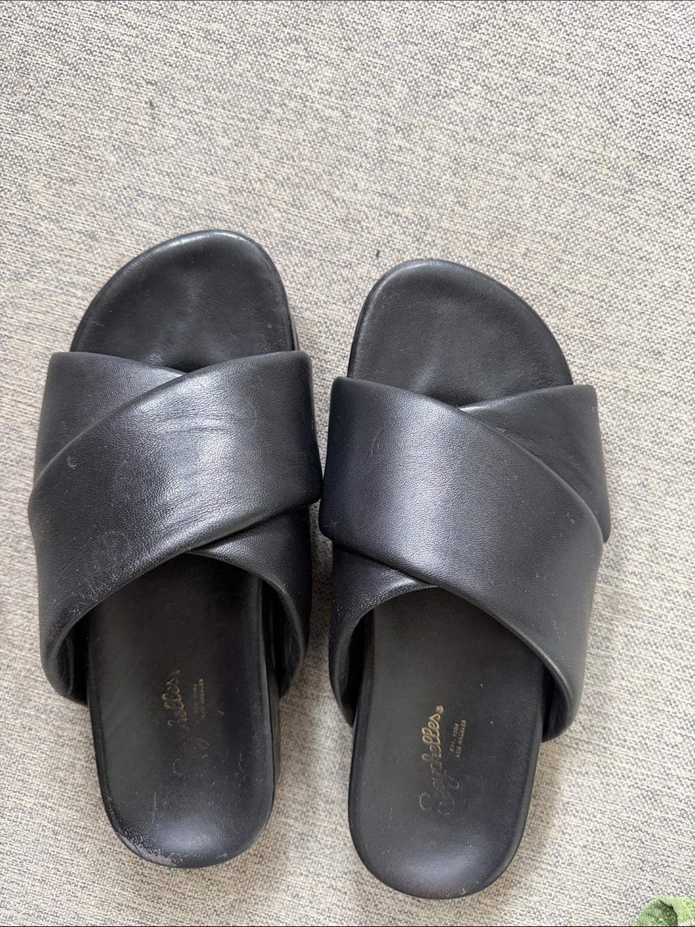 Seychelles Black Crisscross Slide Mules